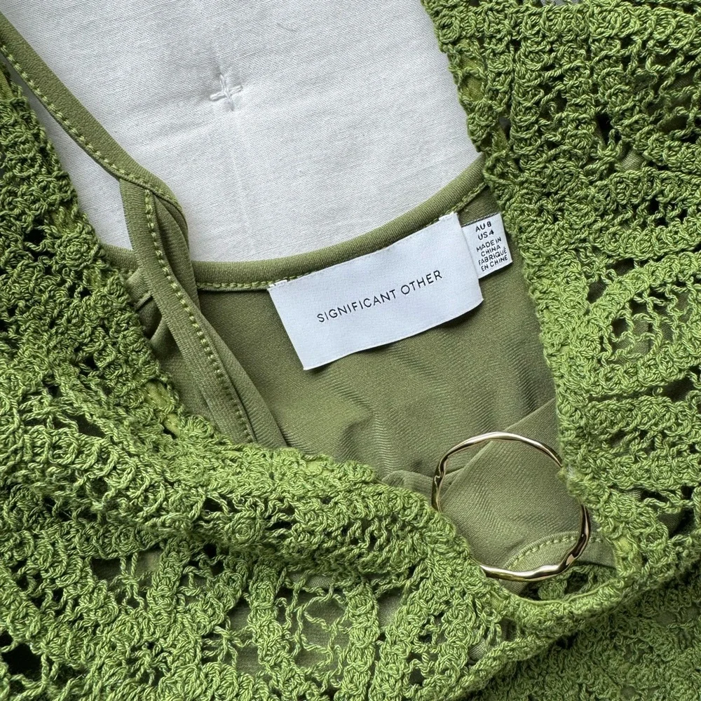 Significant Other 4 Green Crochet Imogen Maxi Dress Bell Sleeves - Picture 6 of 9